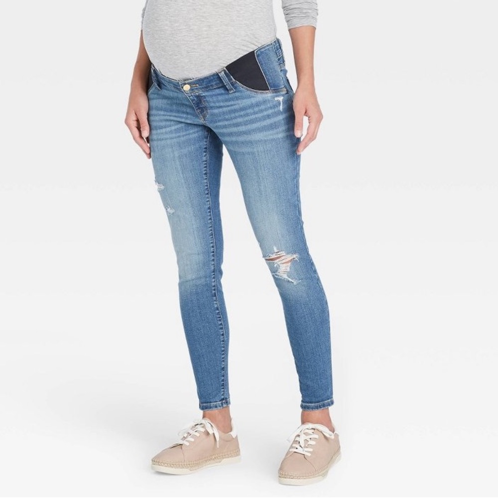 Isabel Maternity Skinny Jeans 00 XS - Under Belly, distressed blue denim jeans
